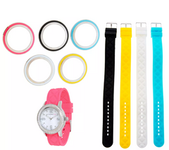 Isaac Mizrahi Live! Interchangeable Silicone Silver Tone Watch Set