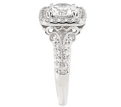 Diamonique Platinum Clad Round with Cushion Halo Milgrain Ring Size 6