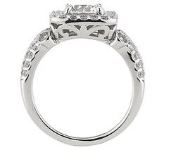 Diamonique Platinum Clad Round with Cushion Halo Milgrain Ring Size 6