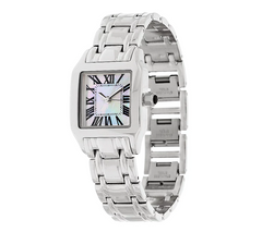 Silver Tone Bronze Mother-of-Pearl Cushion Panther Link Watch by Bronzo Italia