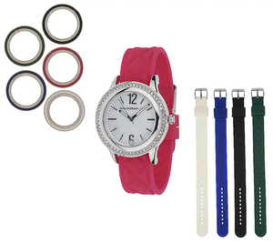 Isaac Mizrahi Live! Interchangeable Quilted Silicone Silver Tone Watch