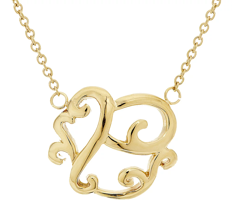 Stainless Steel Gold Tone Scroll Design Initial P Necklace