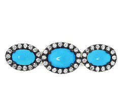 Graziela Gems Sleeping Beauty Turquoise & Zircon Sterling Wave Ring Size 5