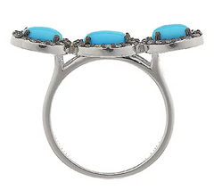 Graziela Gems Sleeping Beauty Turquoise & Zircon Sterling Wave Ring Size 5