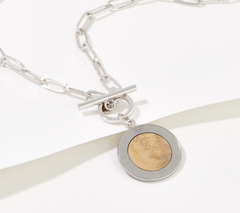 Italian Silver 500 Lire Coin Paperclip Chain 18" Necklace