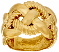 VicenzaSilver Polished and Textured Braided Design Ring,Yellow Gold Plated sterling Silver,  Size 5