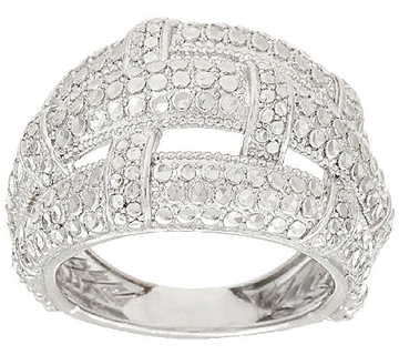 Silver Style Sterling Silver Tone Basket Weave Diamond Cut Domed Ring, Size 5