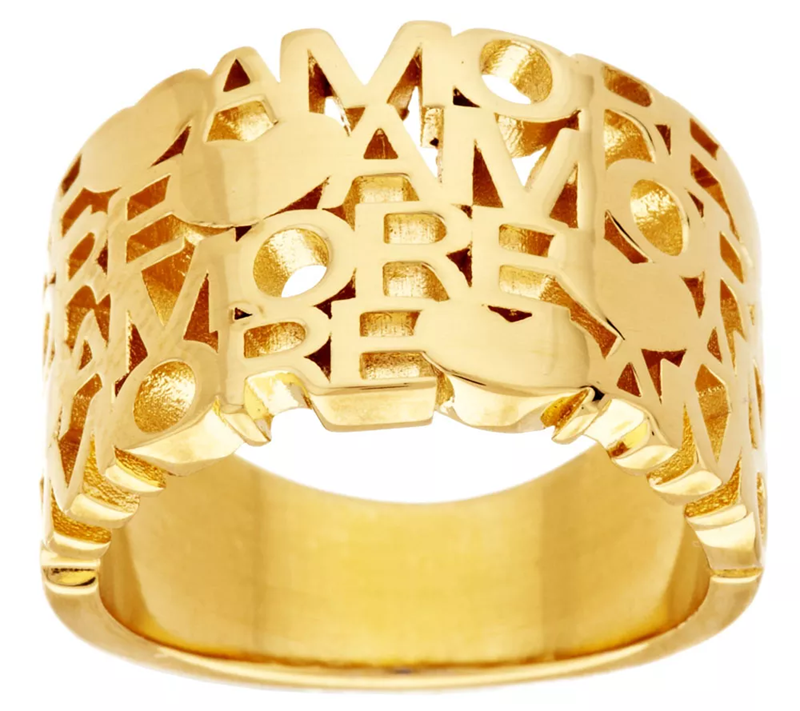 Bronzo Italia Gold Tone Polished "Amore" Tapered Band Ring Size 8