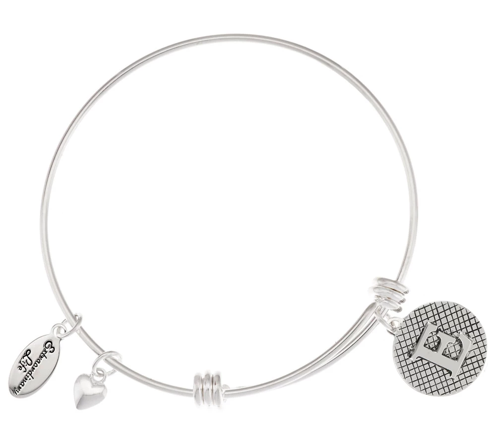 Pulsera expandible con dije de inicial "E" Extraordinary Life, talla 7-3/4"