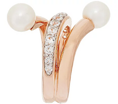 Honora Cultured Pearl White Topaz Rosegold Tone Bronze Ring Size 7