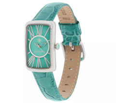 Judith Ripka Avalon Stainless Leather Wat Teal Croco Embossed Watch