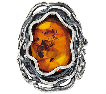 Sterling Silver Amber Textured Elongated Ring by Or Paz Size 5