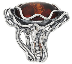 Sterling Silver Amber Textured Elongated Ring by Or Paz Size 5