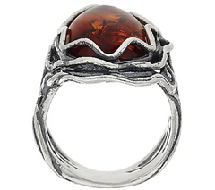 Sterling Silver Amber Textured Elongated Ring by Or Paz Size 5