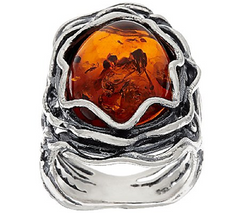 Sterling Silver Amber Textured Elongated Ring by Or Paz Size 5