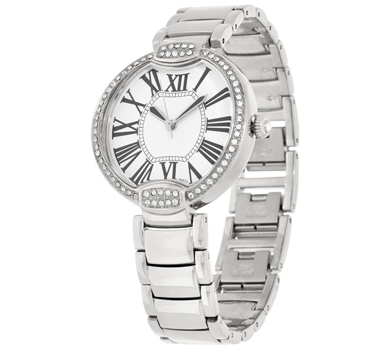 Bronze Pave' Crystal Bezel Round Panther Link White Watch by Bronzo Italia
