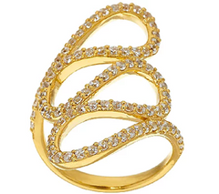 Italian Silver Sterling Gold Clad Crystal Swirl Design Ring Size 5