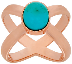 Bronze Turquoise Rose Tone X-Design Ring by Bronzo Italia Size 8