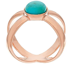 Bronze Turquoise Rose Tone X-Design Ring by Bronzo Italia Size 8