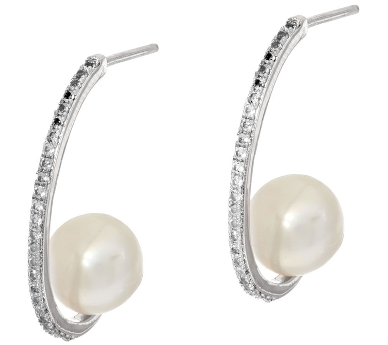 Honora Cultured Pearl White Topaz Bronze Earrings