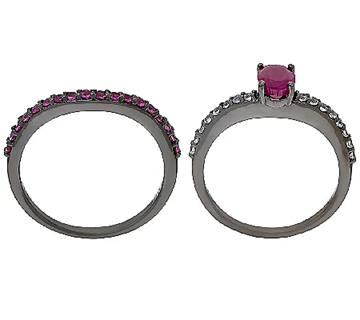 Graziela Gems Precious Ruby & Zircon Sterling Ring Set Size 5
