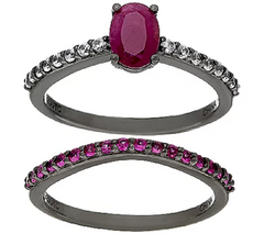 Graziela Gems Precious Ruby & Zircon Sterling Ring Set Size 5