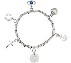 Stainless Steel Q Initial & Charm Stretch Avg Bracelet by Design Jewelry Collection