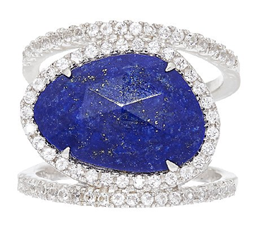 Sterling Silver Lapis Gemstone Double Band Ring by Silver Style Size 9