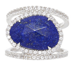 Sterling Silver Lapis Gemstone Double Band Ring by Silver Style Size 9