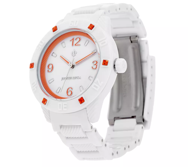 Judith Ripka White Athena Watch w/ Orange Color Diamonique  display picture 3