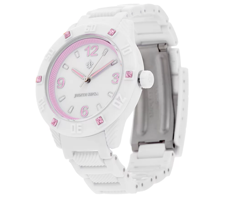 Judith Ripka White Athena Watch w/ Pink Color Diamonique Accents Small