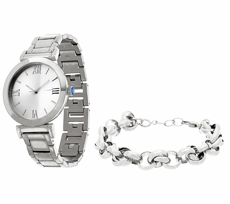 Stainless Steel Watch Set with Bracelet, Boxed