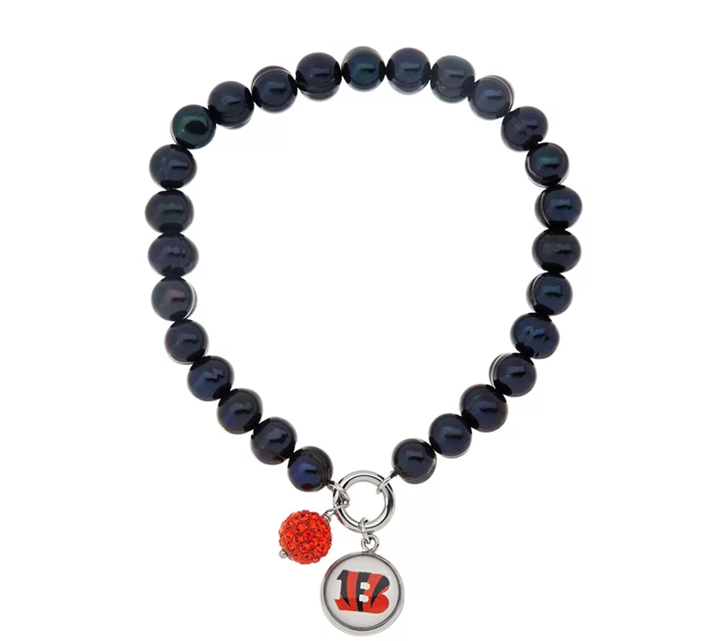 Honora Cultured Pearl NFL Team Stretch Red Charm Black Bracelet Avg