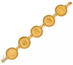 Italian Silver Sterling Authentic Lire Coin Bracelet, Yellow. 7-1/4" Fit