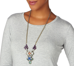 LOGO Links by Lori Goldstein Cluster Pendant w/ Rolo Chain 30" Antiqued Goldtone Necklace