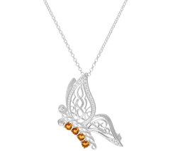 JMH Jewellery Sterling silver & Gemstone Butter Fly Pendant, Citrine