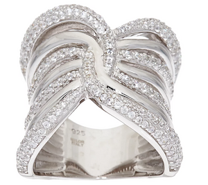 Italian Silver Sterling Wide Polished Crystal Band Ring Size 5