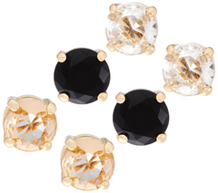 C. Wonder Set of 3 Faceted Crystal Blk/ Champgane/Clear Stud Earrings