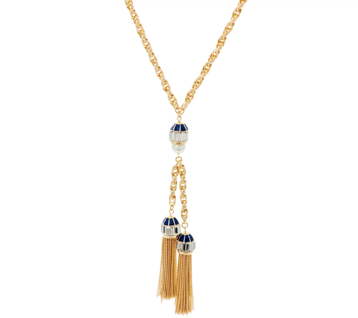 C. Wonder 28-1/4" Rope "Y" Necklace with Navy Double Tassel Station