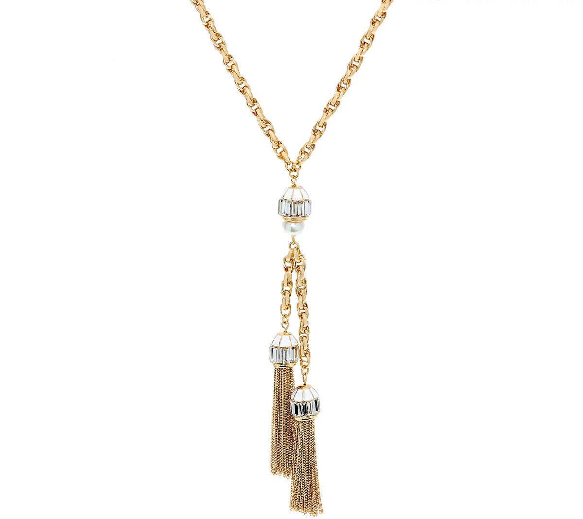 C. Wonder 28-1/4" Rope "Y" Necklace with White Double Tassel Station
