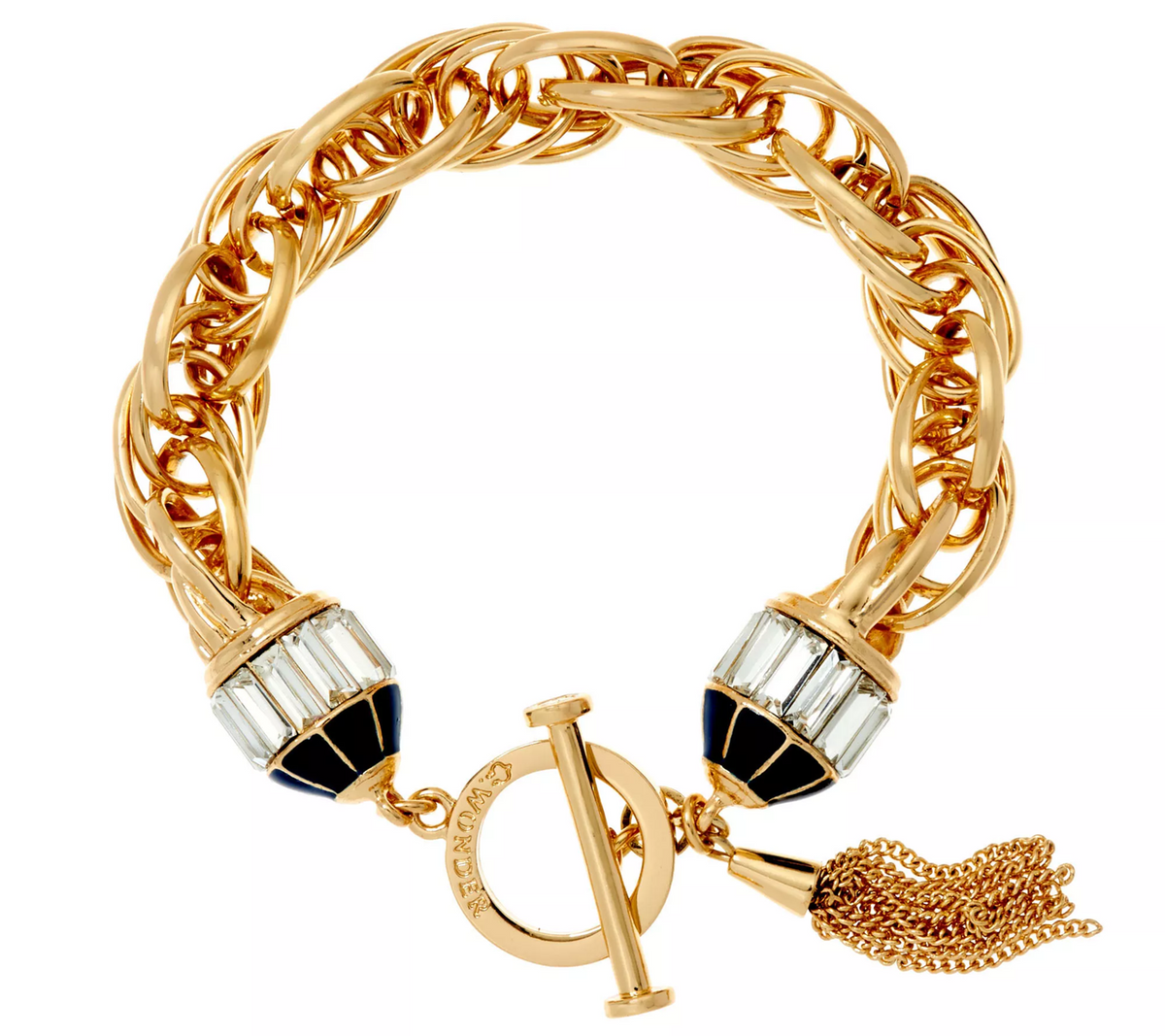 C. Wonder Triple Rolo Link Bracelet with Navy Crystal Toggle Station Small