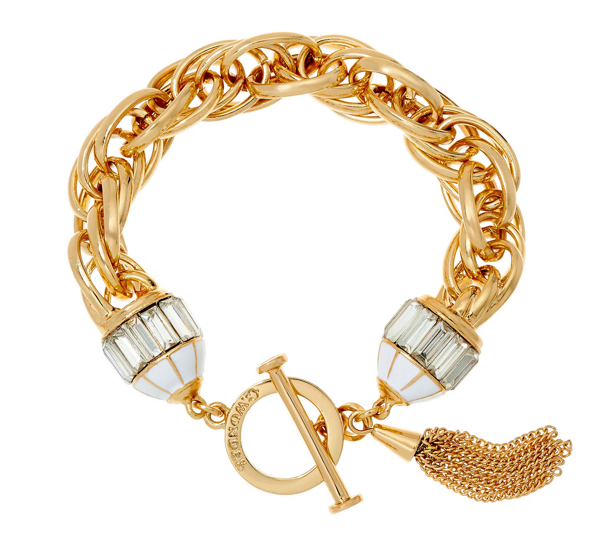 C. Wonder Triple Rolo Link Bracelet with White Crystal Toggle Station Large