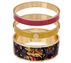C. Wonder Set of 3 Floral Print & Solid Enamel Round Slip-on Navy/fuchsia Bangles Avg