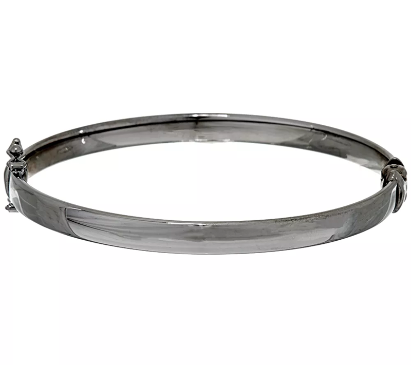 Black Rhodium-Plated Sterling Silver Polished Hinged Bangle by Silver Style
