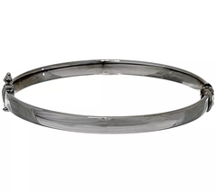 Black Rhodium-Plated Sterling Silver Polished Hinged Bangle by Silver Style