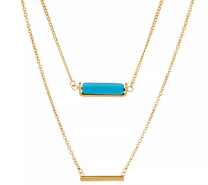 Stainless Steel gold Tone Double Layer Horizontal Bar Necklace, Chain 18"+2"L