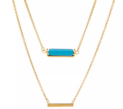 Stainless Steel gold Tone Double Layer Horizontal Bar Necklace, Chain 18"+2"L