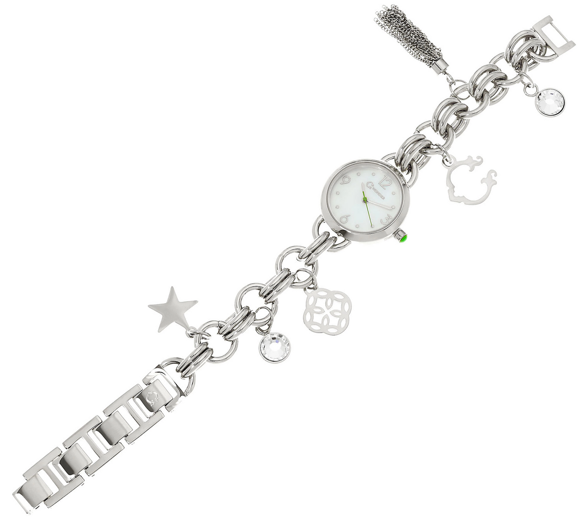 C. Wonder Mother of Pearl Charm Silver Tone Bracelet Watch