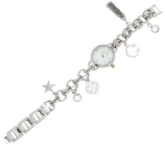 C. Wonder Mother of Pearl Charm Silver Tone Bracelet Watch