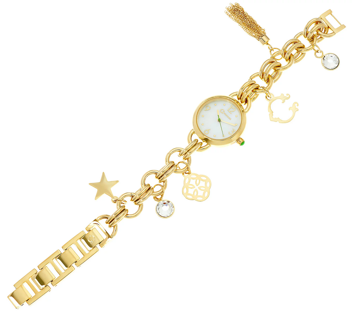 C. Wonder Mother of Pearl Charm Gold Tone Bracelet Watch